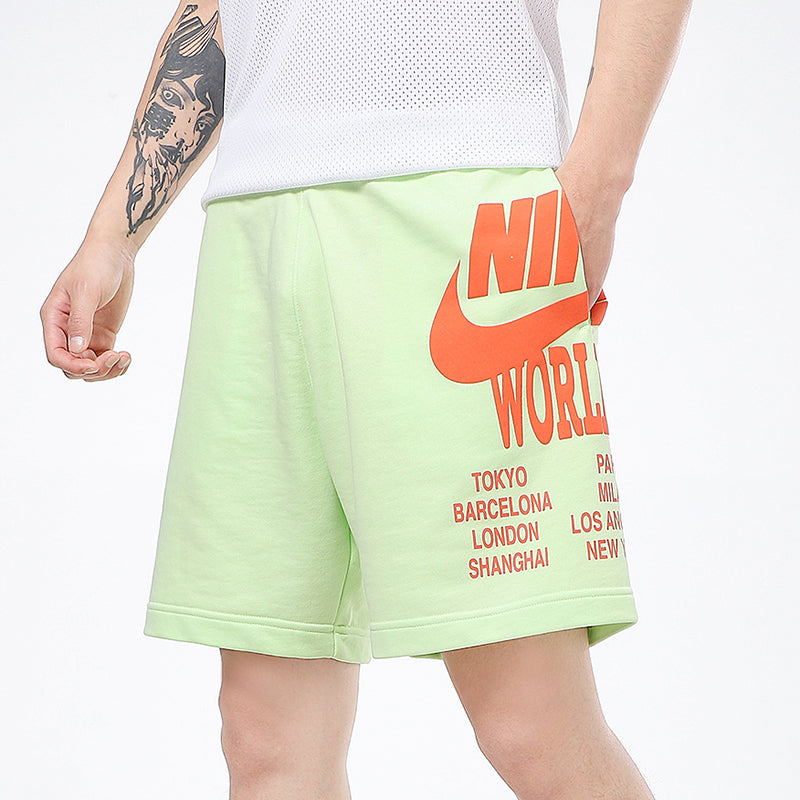 Image of Nike Nsw Ft Short Wtour Large Logo Printing Knit Sports Shorts Green DA0646-383