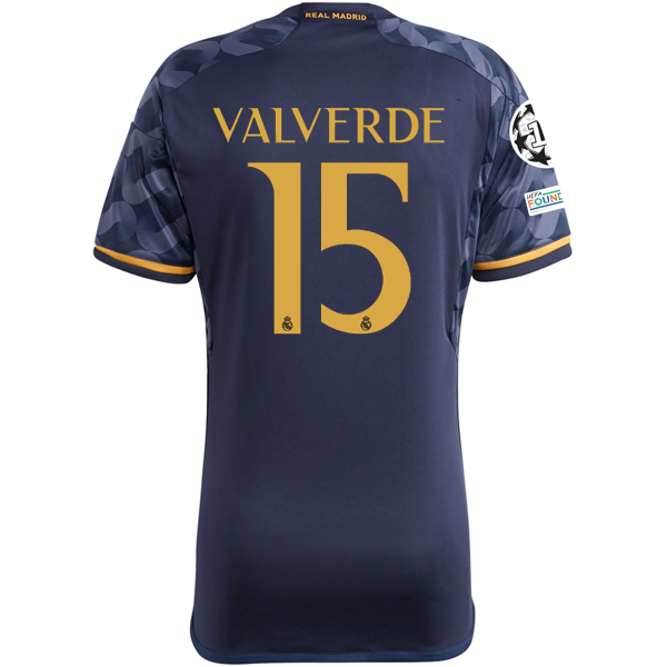 Image of adidas Real Madrid Federico Valverde Away Jersey w/ Champions League + Club Worl