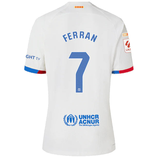 Nike Barcelona Ferran Authentic Match Away Trikot 23/24 mit LaLiga Aufnähern (Weiß