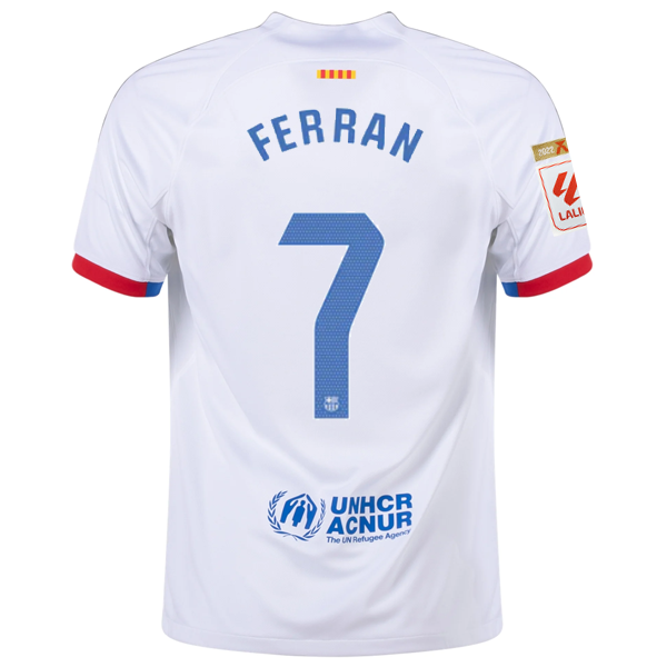 Nike Barcelona Ferran Torres Away Jersey w/ La Liga Champions Patches 23/24 (Whi