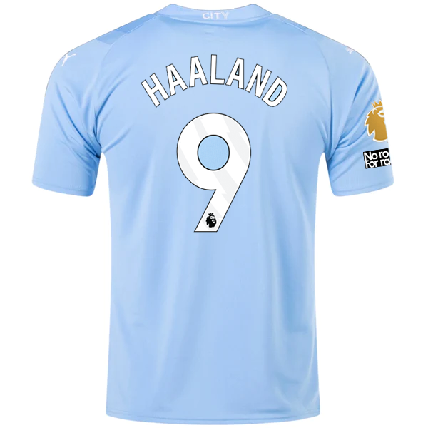 Puma Manchester City Erling Haaland Home Jersey w/ EPL + No Room For Racism Patc