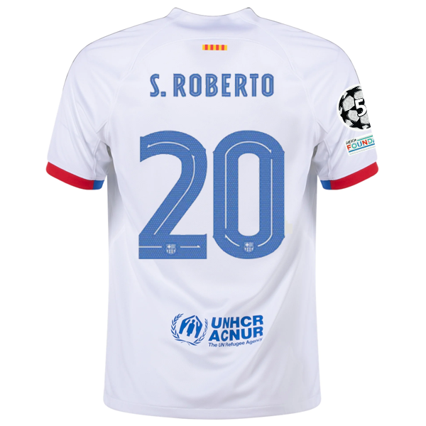 Nike Barcelona Sergi Roberto Away Jersey w/ Champions League Patches 23/24 (Whit