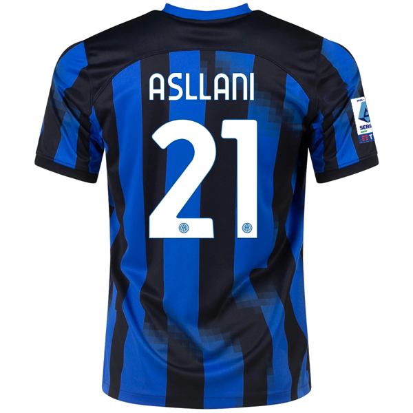 Image of Nike Inter Milan Kristjan Asllani Home Jersey w/ Serie A Patches 23/24 (Lyon Blu