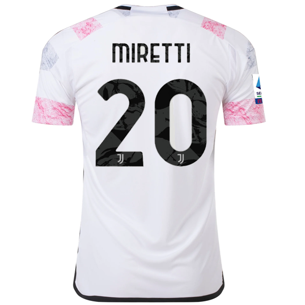 Image of adidas Juventus Leonardo Miretti Away Jersey w/ Serie A 23/24 (White)