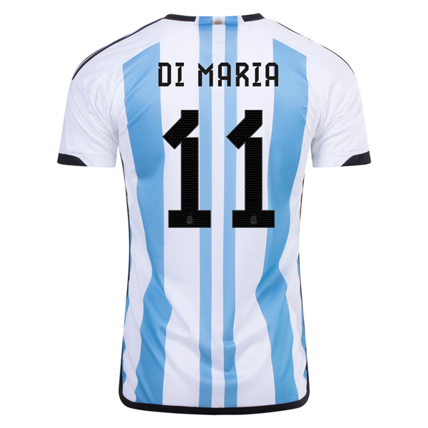 adidas Argentina Angel Di Maria Three Star Home Jersey w/ World Cup Champion Pat