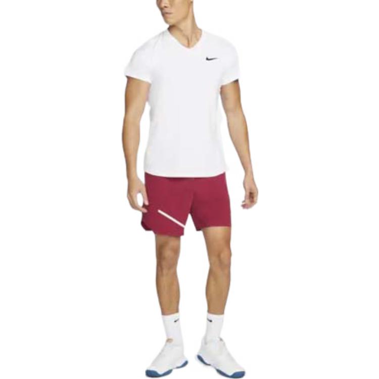 Image of Men's Nike SS22 Logo Printing Elastic Waistband Tennis Red Shorts DD8312-690