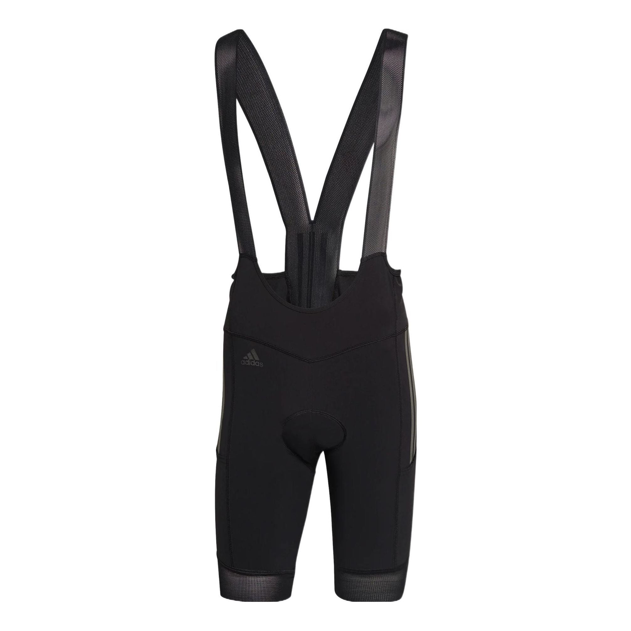 Image of Men's adidas The Adiv Bib Solid Color Logo Embroidered Cycling Shorts Black H511