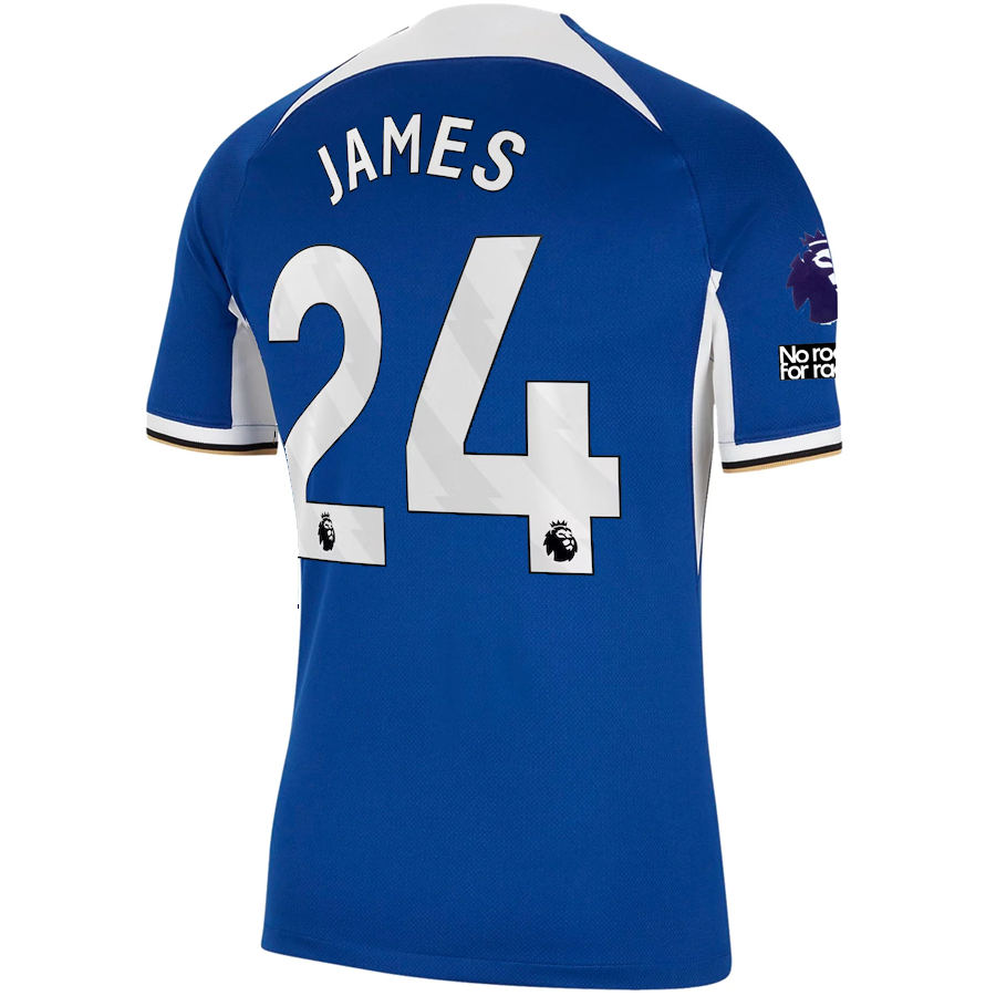 Image of Nike Chelsea Reece James Home Jersey w/ EPL + No Room For Racism Patches 23/24 (