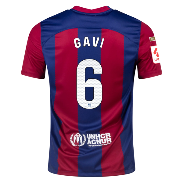 Nike Barcelona Gavi Home Jersey 23/24 w/ La Liga Champions Patches (Noble Red/Lo