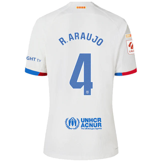 Image of Nike Barcelona Araujo Authentic Match Away Jersey 23/24 w/ LaLiga Patches (White