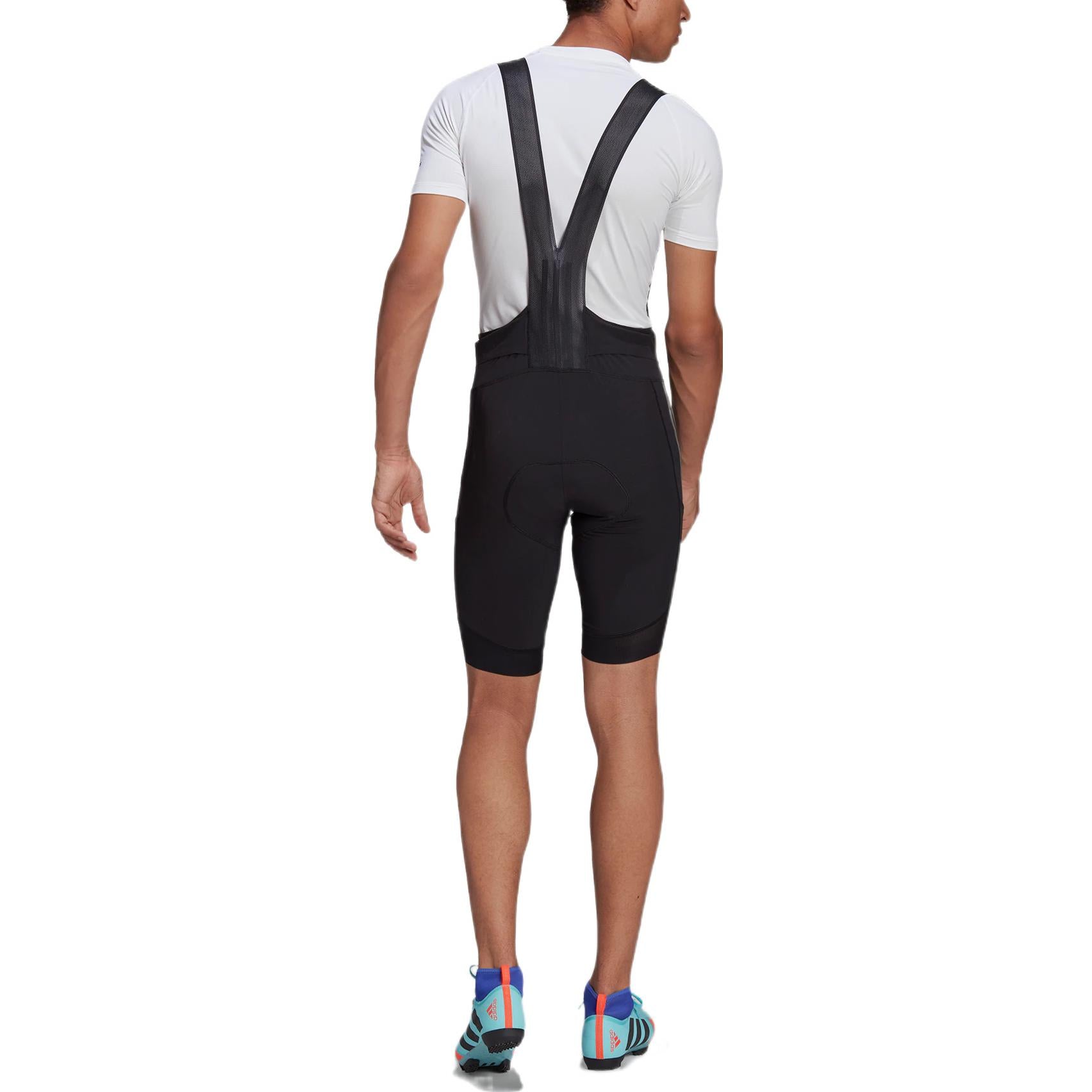 Image of Men's adidas The Adiv Bib Solid Color Logo Embroidered Cycling Shorts Black H511