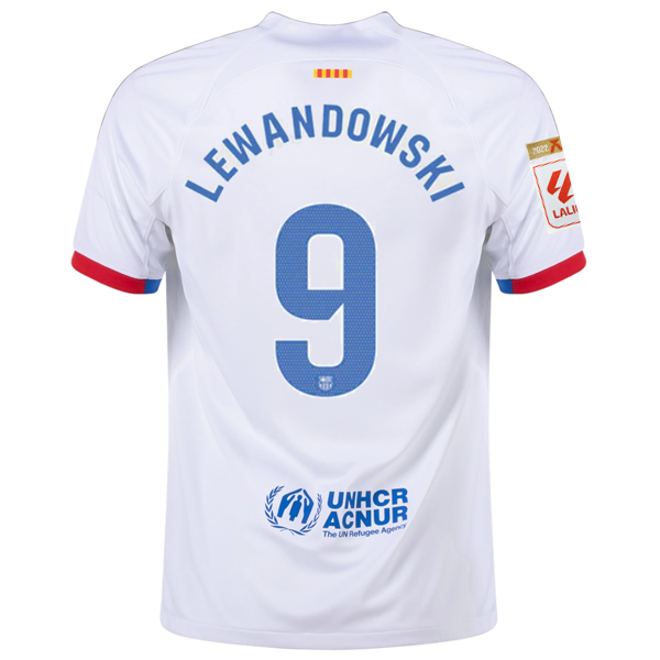 Nike Barcelona Robert Lewandowski Away Jersey w/ La Liga Champions Patches 23/24