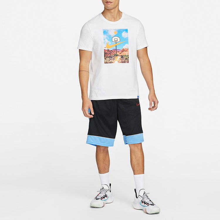 Men's Nike Dri-FIT Contrast Color Stitching Elastic Waistband Sports Black Short