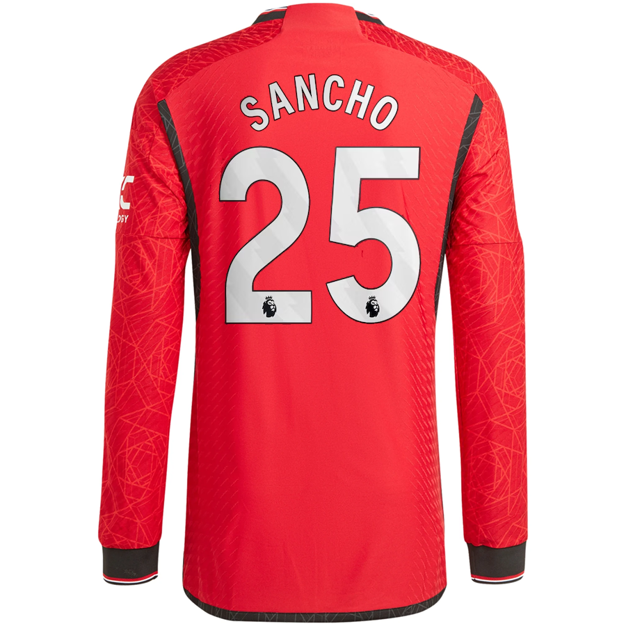 Image of adidas Manchester United Authentic Jadon Sancho Long Sleeve Home Jersey w/ EPL +