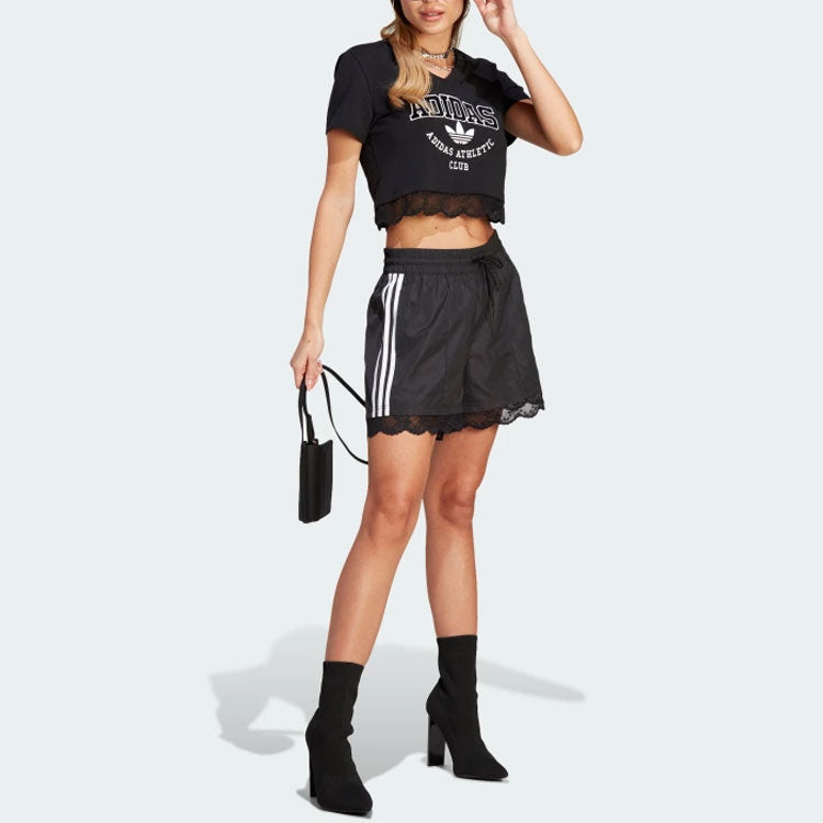 Image of (WMNS) adidas Originals 3-Streifen-Shorts mit Spitzenbesatz 'Schwarz' II5605