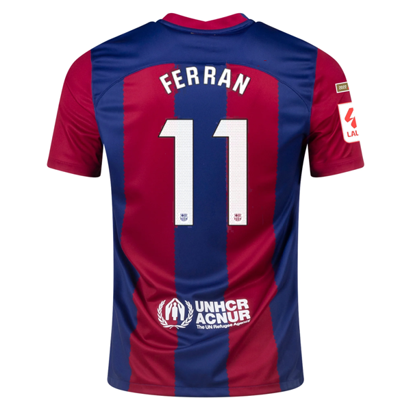 Image of Nike Barcelona Ferran Torres Home Jersey 23/24 w/ La Liga Champions Patches (Nob