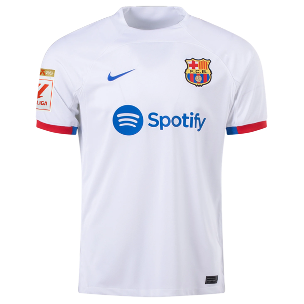 Nike Barcelona Pedri Away Jersey w/ La Liga Champions Patches 23/24 (White/Royal