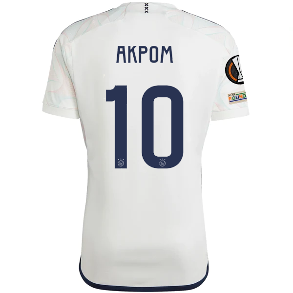 Image of adidas Ajax Chuba Akpom Away Jersey w/ Europa League Patches 23/24 (Core White)