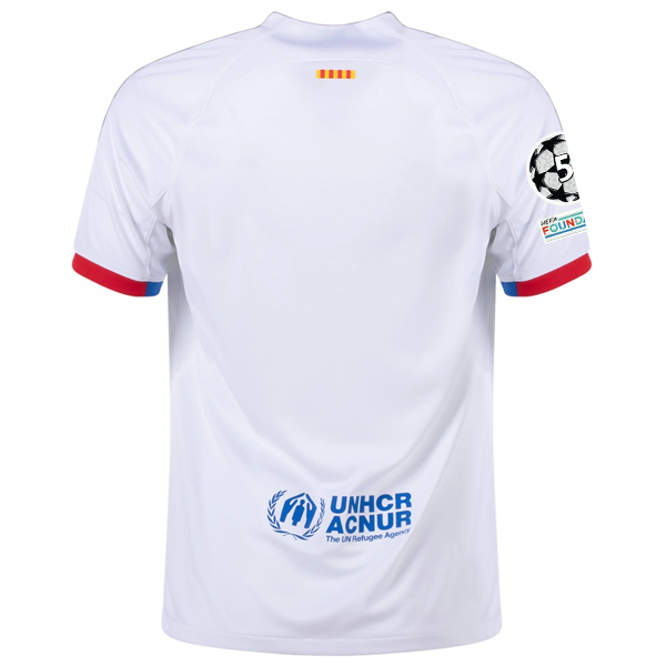Image of Nike Barcelona Auswärtstrikot mit Champions League-Aufnähern 23/24 (Weiß/Königsblau)