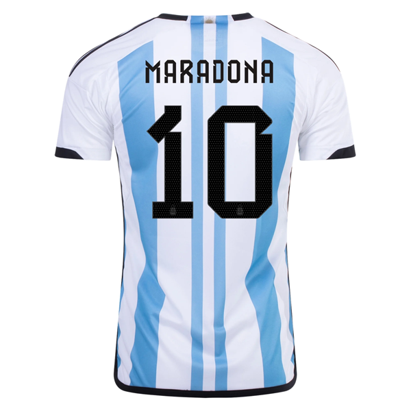 adidas Argentina Diego Maradona Three Star Home Jersey w/ World Cup Champion Pat