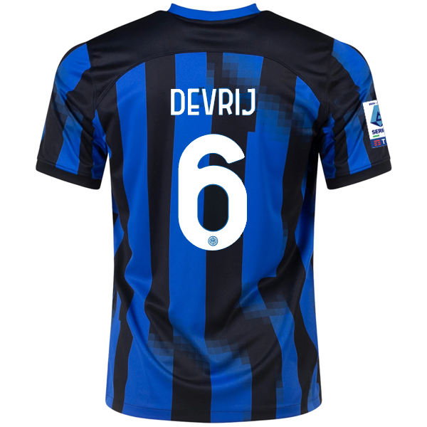 Image of Nike Inter Milan Stefan de Vrij Home Jersey w/ Serie A Patches 23/24 (Lyon Blue/