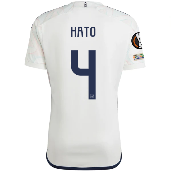 Image of adidas Ajax Jorrel Hato Away Jersey w/ Europa League Patches 23/24 (Core White)