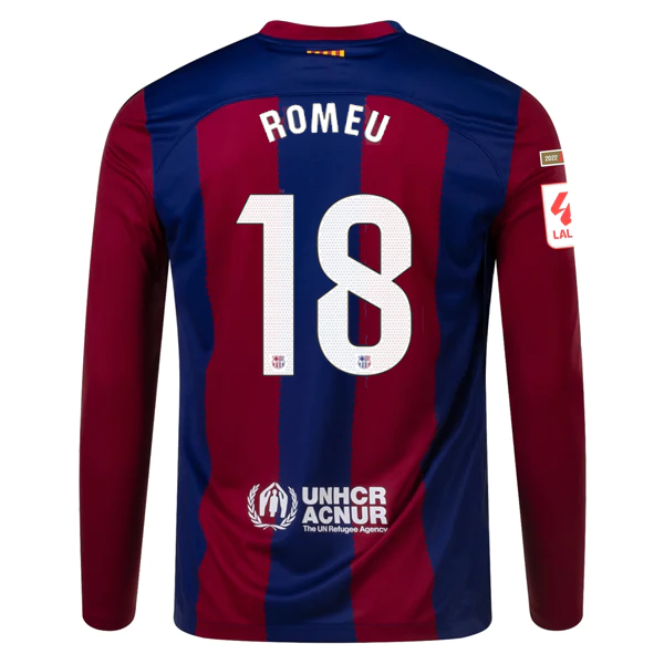 Nike Barcelona Oriol Romeu Home Long Sleeve Jersey 23/24 w/ La Liga Champions Pa