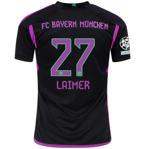 Image of adidas Bayern Munich Konrad Laimer Away Jersey w/ Champions League Patches 23/24