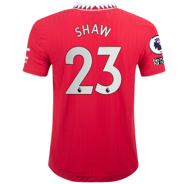 Image of adidas Manchester United Authentic Luke Shaw Home Jersey w/ EPL + No Room For Ra