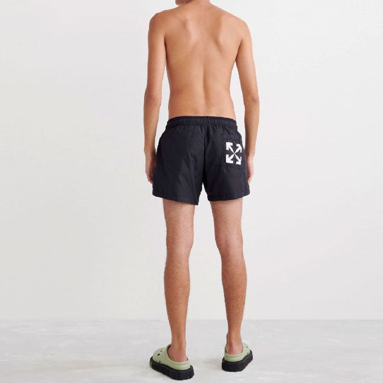Image of Men's OFF-WHITE SS22 Logo Printing Elastic Waistband Black Straight Shorts OMFA0