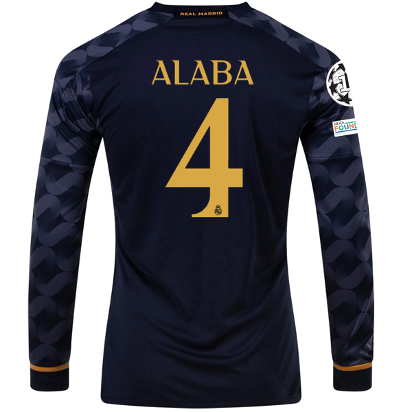 Image of adidas Real Madrid David Alaba Long Sleeve Away Jersey w/ Champions League + Clu