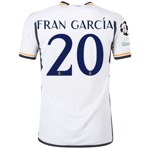 Image of adidas Real Madrid Authentic Fran Garcia Home Jersey w/ Champions League + Club