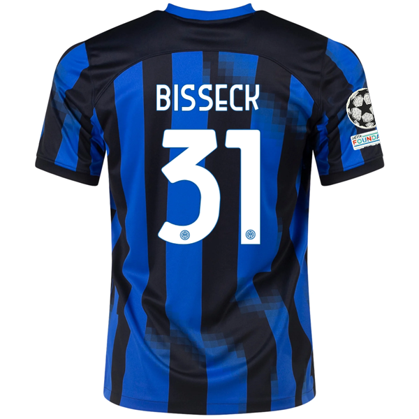 Image of Nike Inter Milan Yann Aurel Bisseck Home Jersey w/ Champions League + Copa Itali