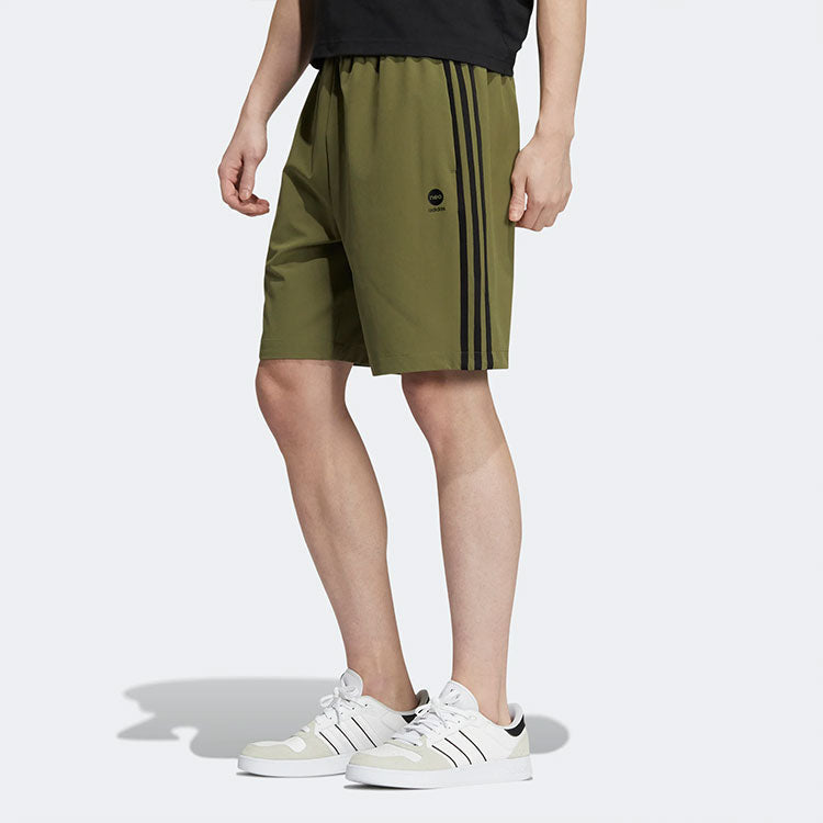 Image of Men's adidas neo Logo Micro Mark Stripe Casual Woven Shorts Dark Olive Green HD4