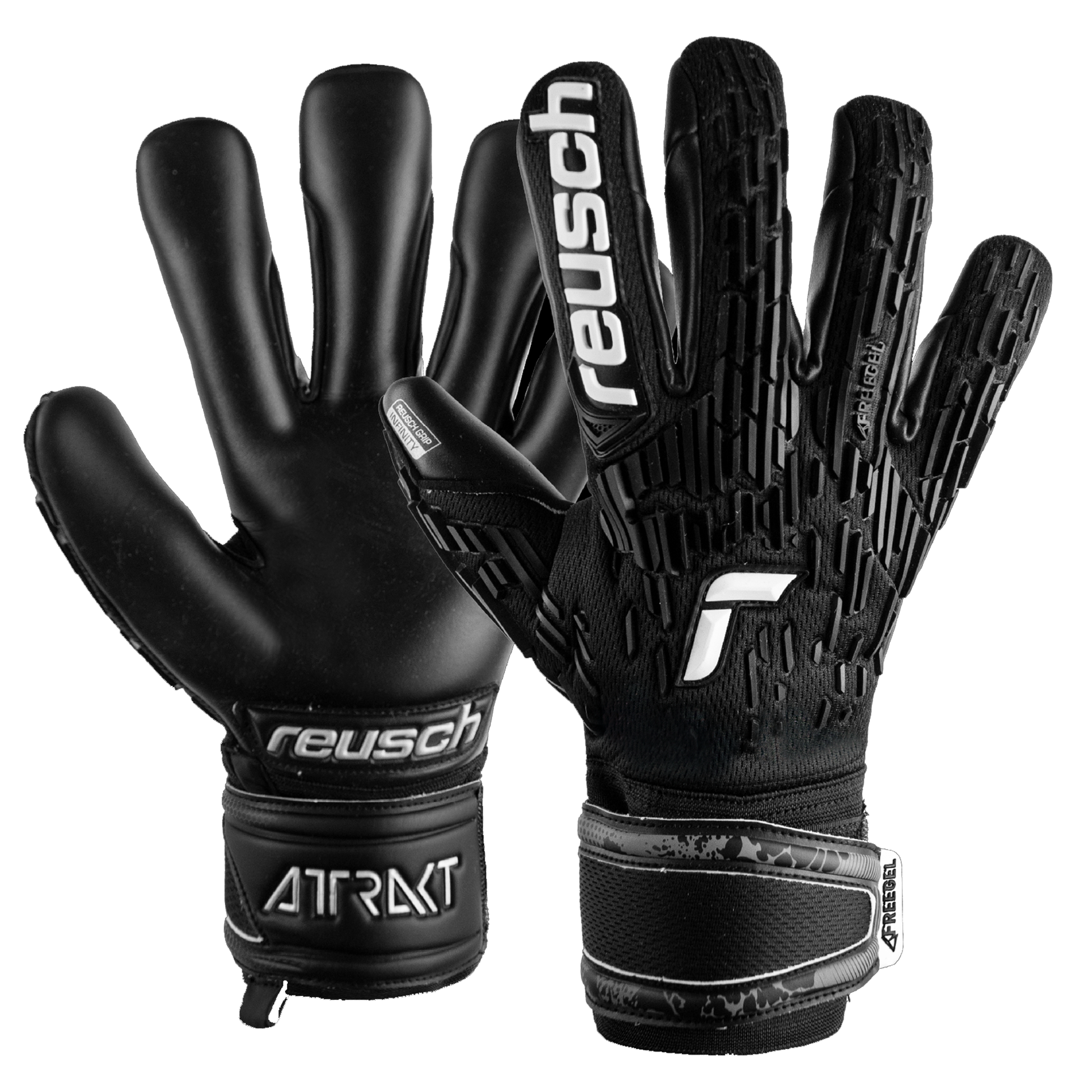 Reusch Attrakt Freegel Infinity Finger Support Goalkeeper Gloves (Black/Black)