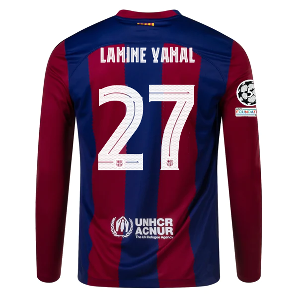 Nike Barcelona Lamine Yamal – Langärmliges Heimtrikot mit Champions-League-Aufnähern