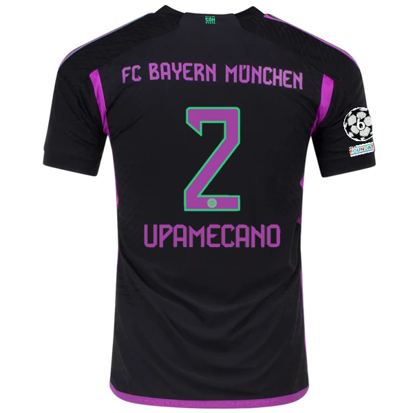 Image of adidas Bayern Munich Authentic Dayot Upamecano Away Jersey w/ Champions League P