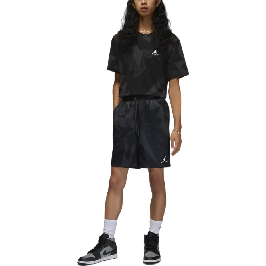 Image of Air Jordan Drawstring Lacing Elastic Waistband Casual Straight Shorts Men's Blac