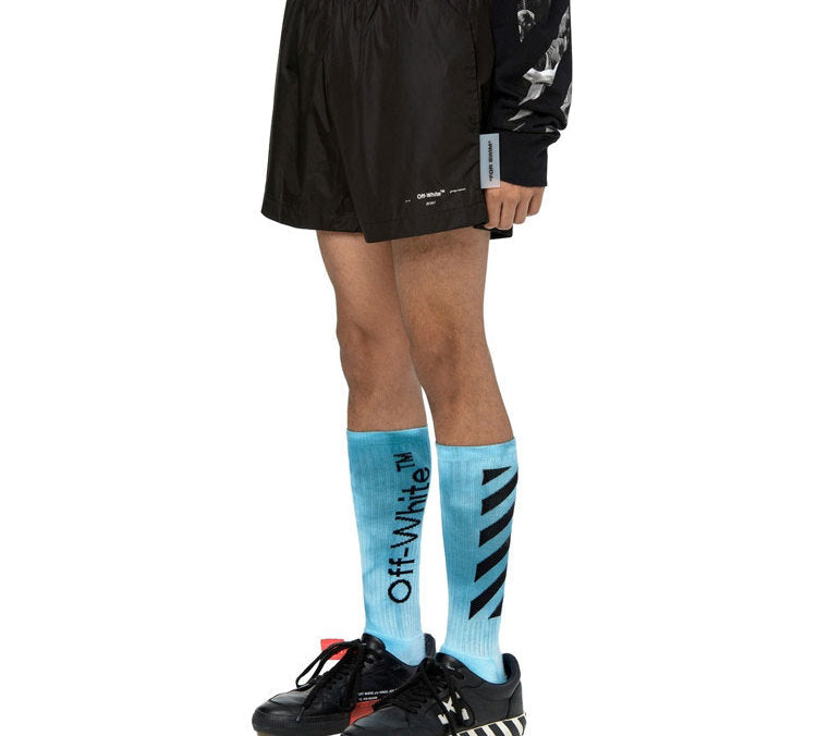 Image of OFF-WHITE Straßenshorts aus Gummi mit Logo Schwarz OMFA003S20A230211001