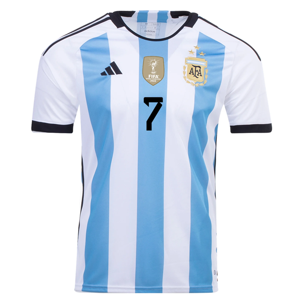 adidas Argentina Rodrigo De Paul Three Star Home Jersey w/ World Cup Champion Pa