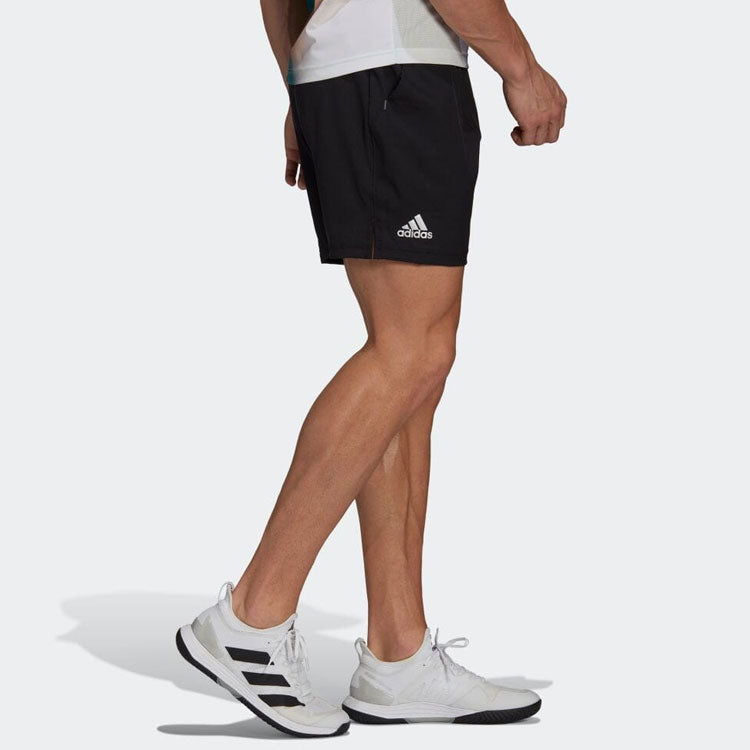 Image of Men's adidas Solid Color Logo Straight Casual Tennis Sports Shorts Black H67148