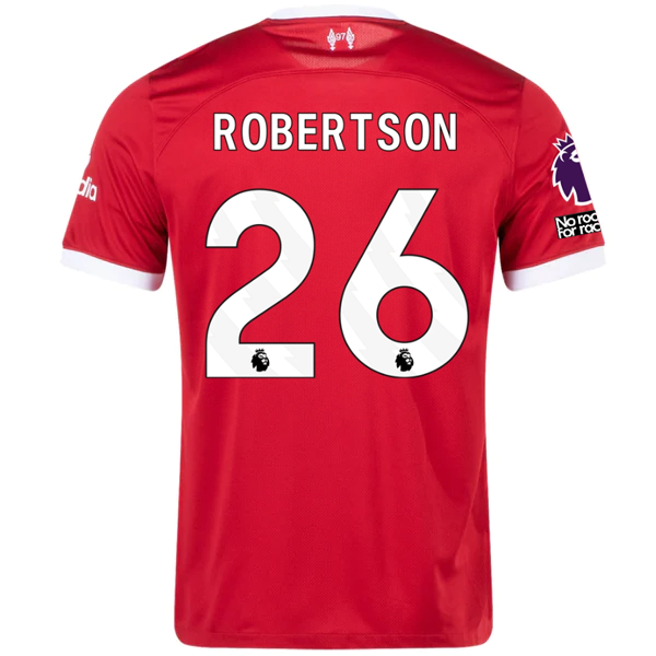 Nike Liverpool Andy Robertson Home Jersey w/ EPL + No Room For Racism Patches 23