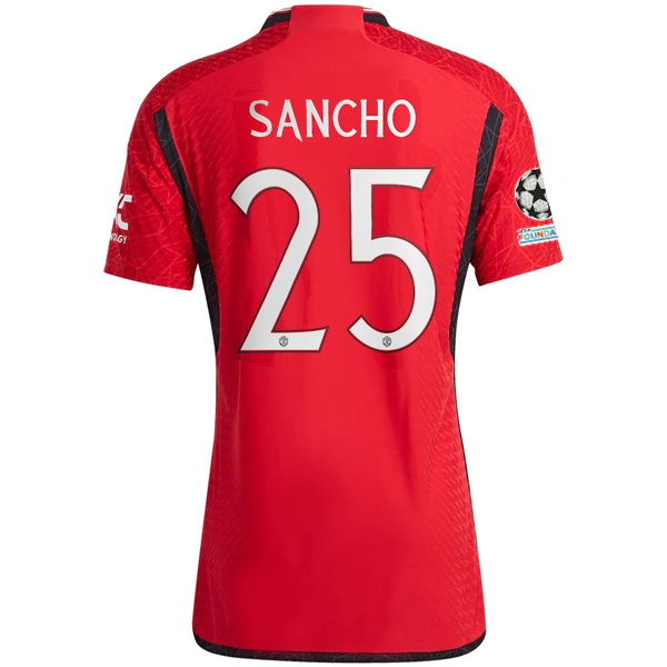 adidas Manchester United Authentic Jadon Sancho Home Jersey 23/24 w/ Champions L