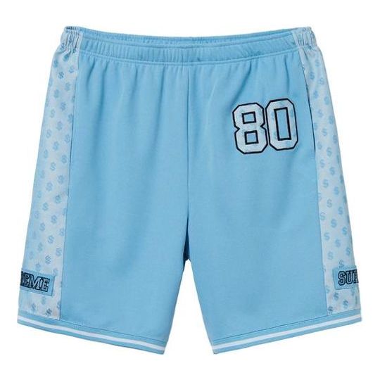 Image of Supreme SS18 Monogram Short Columbia Blue US dollar Embroidered Athleisure Casua