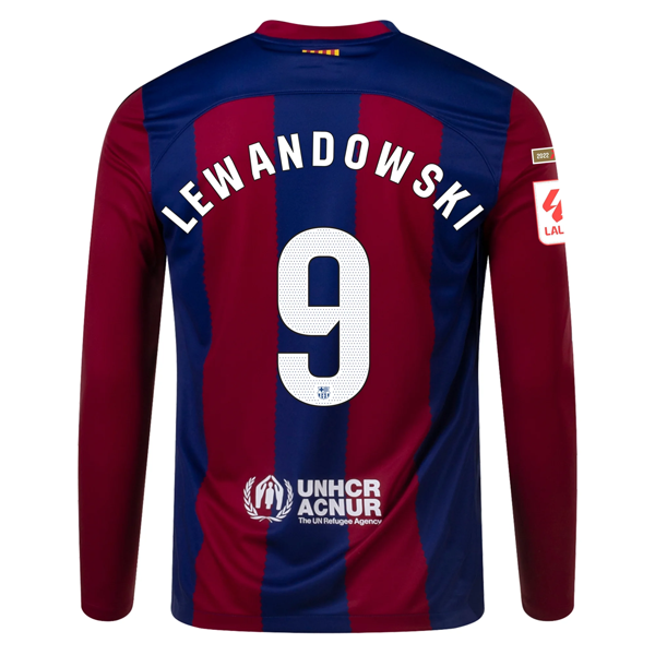 Nike Barcelona Robert Lewandowski Home Long Sleeve Jersey 23/24 w/ La Liga Champ