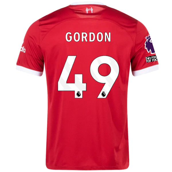 Nike Liverpool Gordan Home Jersey w/ EPL + No Room For Racism Patches 23/24 (Red