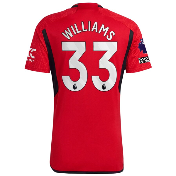 Image of adidas Manchester United Brandon Williams Home Jersey 23/24 w/ EPL + No Room For