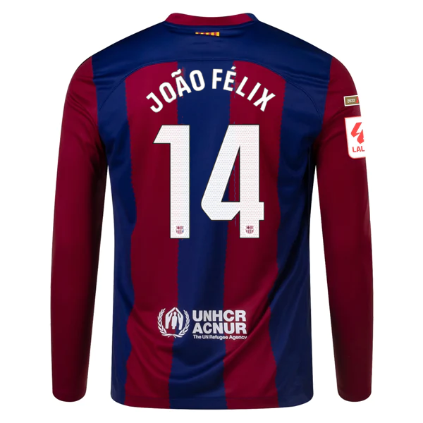 Nike Barcelona João Félix Home Long Sleeve Jersey 23/24 w/ La Liga Champions Pat