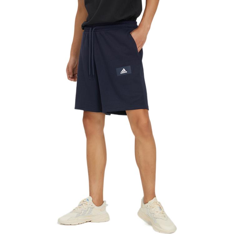 Image of Men's adidas Logo Printing Pattern Lacing Elastic Waistband Straight Shorts Blac