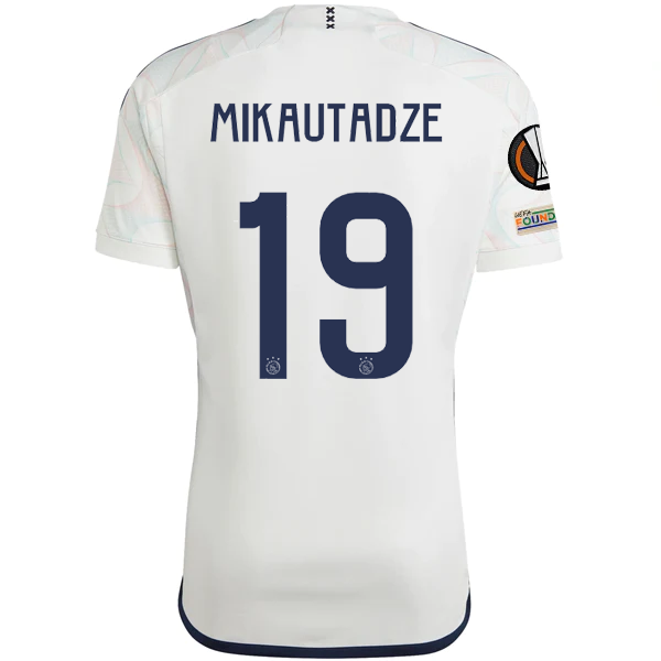 Image of adidas Ajax Georges Mikautadze Away Jersey w/ Europa League Patches 23/24 (Core